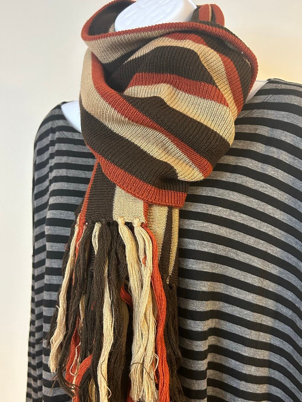 Yves Saint Laurent Scarf Brown Orange Cream 70% Acrylic 30% Wool Fall Hipster
